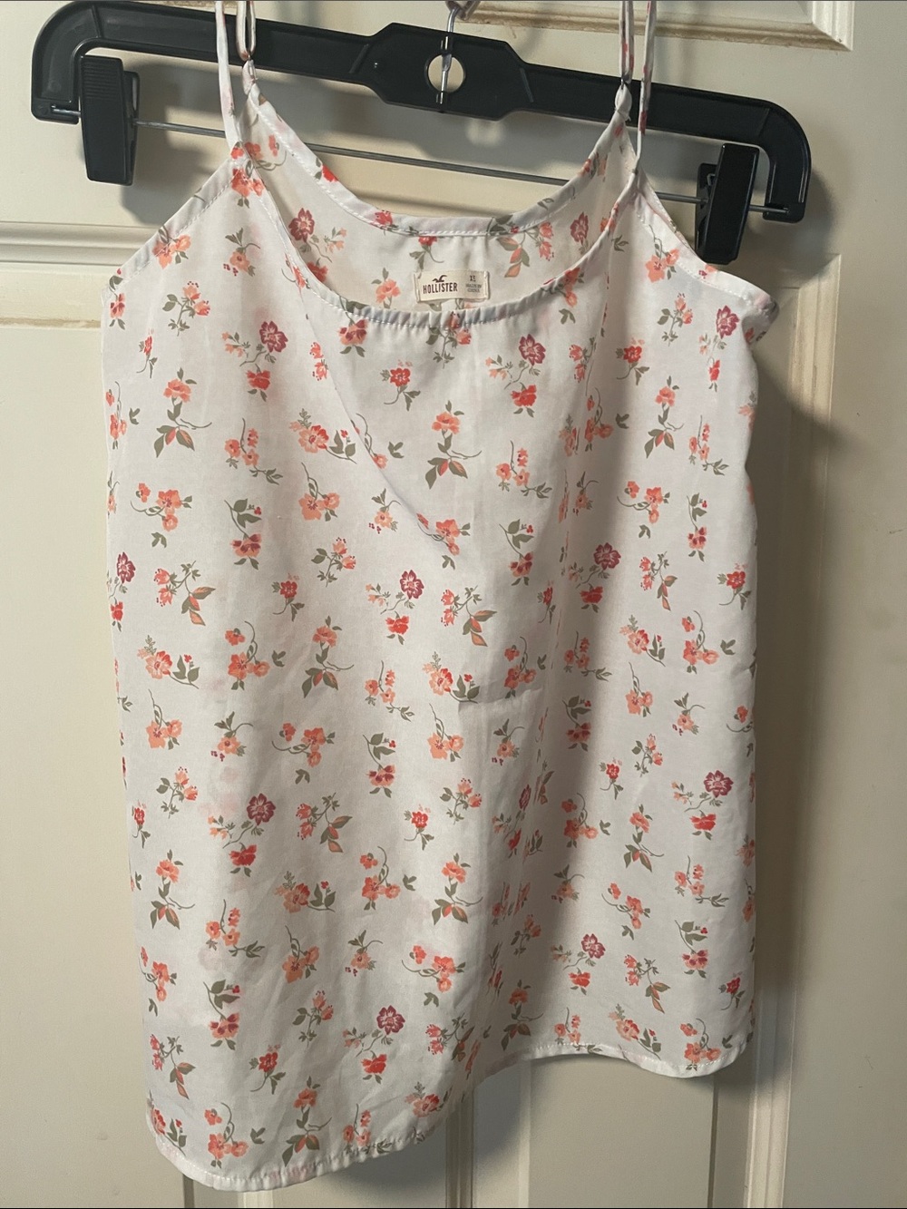 Hollister White Floral Camisole with Pink & Coral Flowers